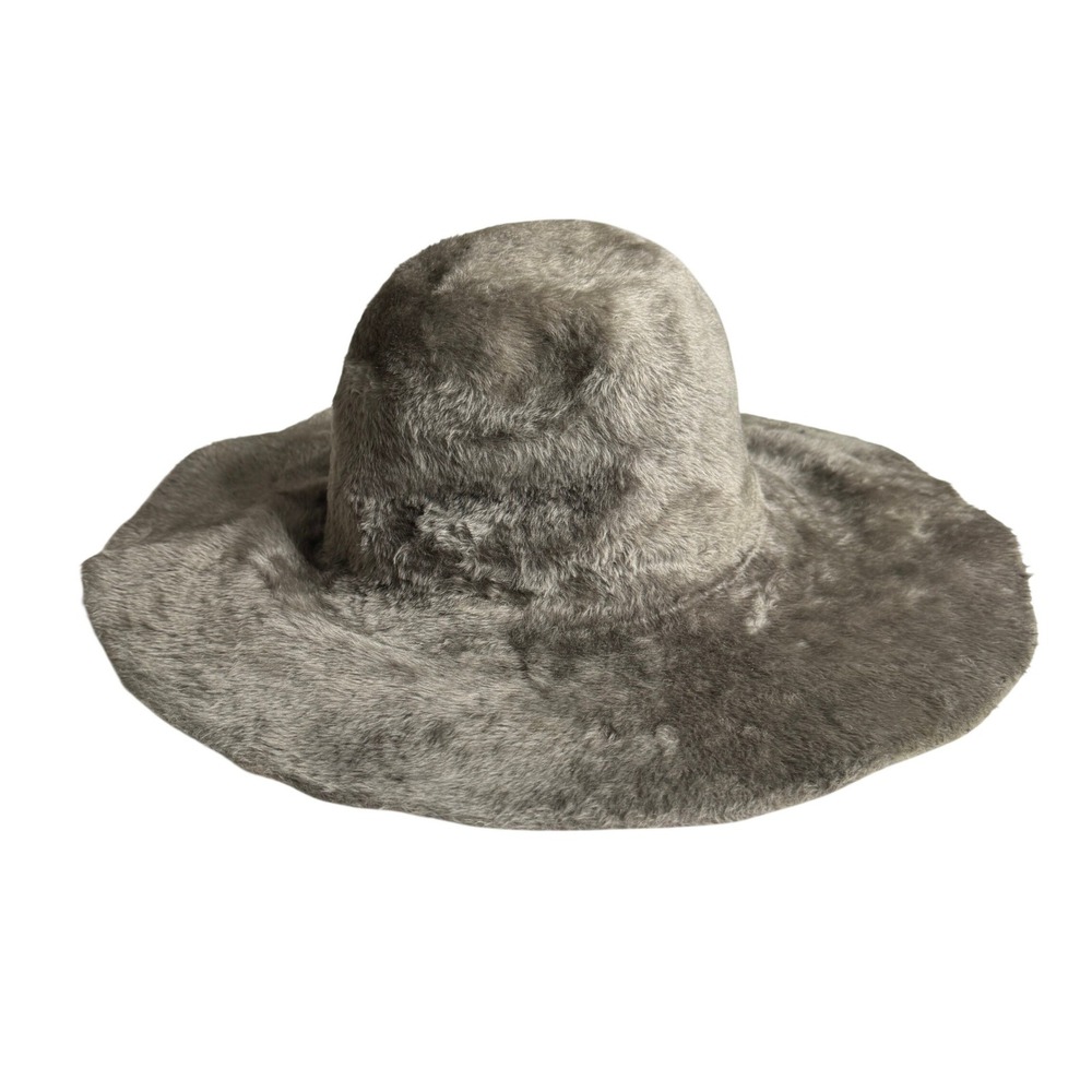 Vintage Madcaps New York Paris Faux Fur Wide Brim Floppy Hat VTG Taupe Gray